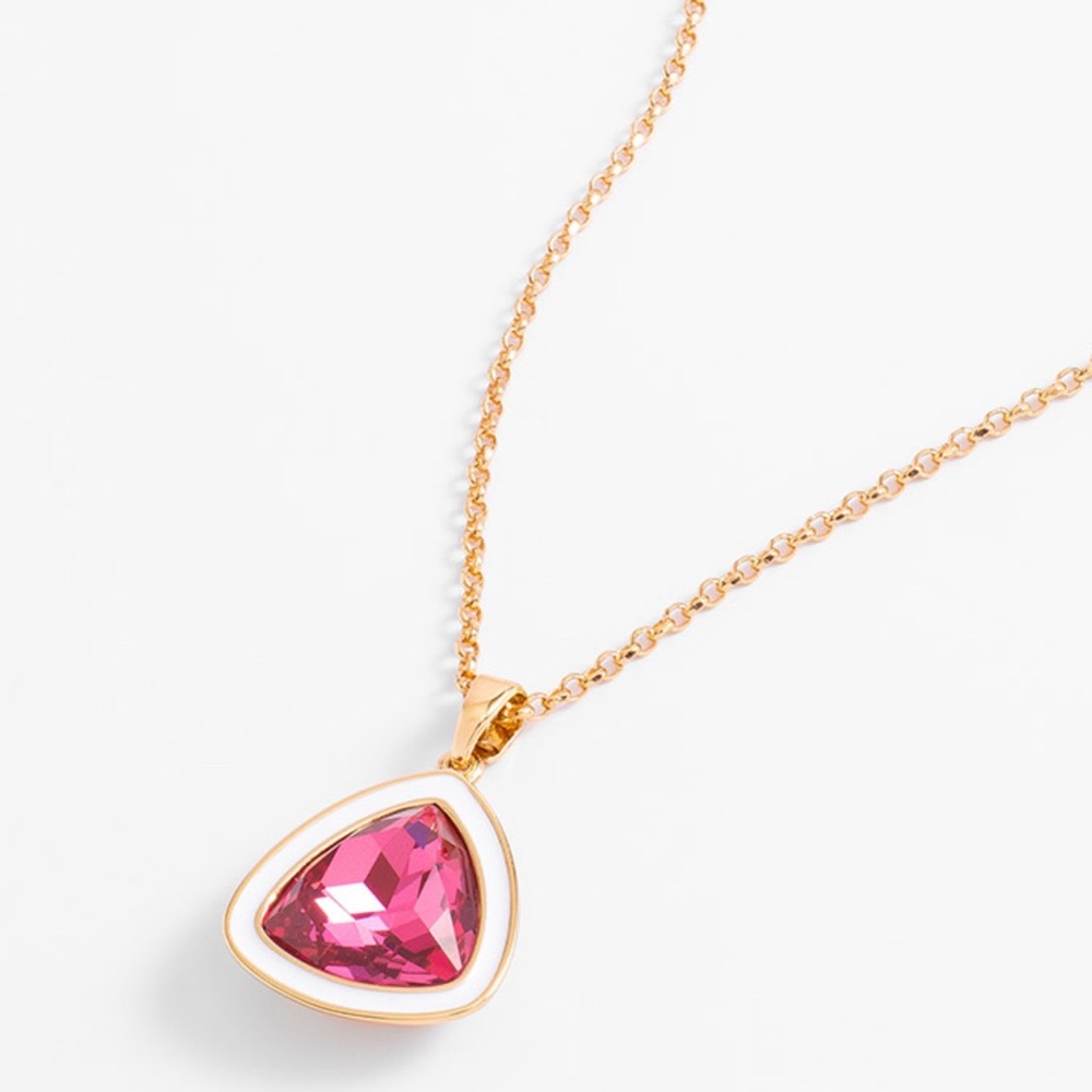 Dark Rose Crystal necklace with 18K gold plated chain and enamel  trim BNIB